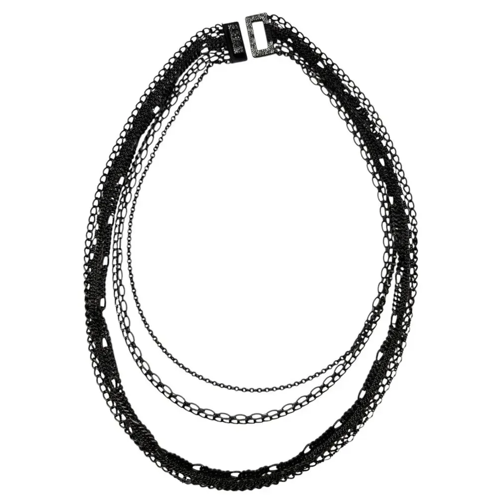 Chanel Multi Strand Gunmetal-Silver Crystal Reissue Lock Necklace